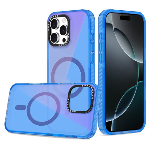 For iPhone 16 Pro Max Magnetic Case IMD TPU + PC Phone Back Cover with Metal Lens Frame