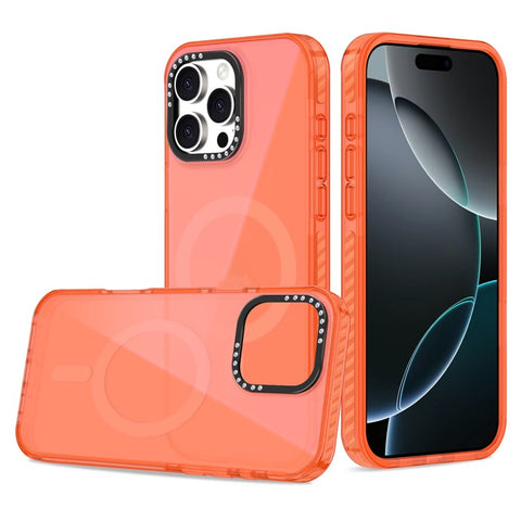 For iPhone 16 Pro Max Magnetic Case IMD TPU + PC Phone Back Cover with Metal Lens Frame