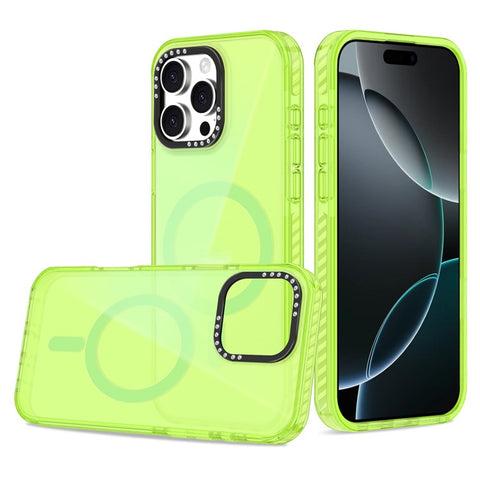 For iPhone 16 Pro Max Magnetic Case IMD TPU + PC Phone Back Cover with Metal Lens Frame