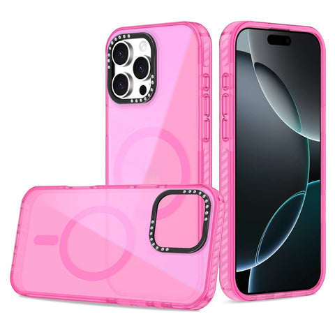 For iPhone 16 Pro Max Magnetic Case IMD TPU + PC Phone Back Cover with Metal Lens Frame