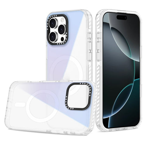 For iPhone 16 Pro Max Magnetic Case IMD TPU + PC Phone Back Cover with Metal Lens Frame