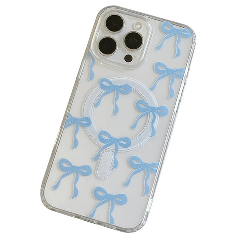 For iPhone 16 Pro Max Case Compatible with MagSafe Bowknot Pattern PC + TPU Phone Back Cover