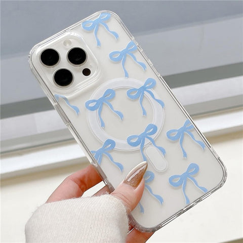 For iPhone 16 Pro Max Case Compatible with MagSafe Bowknot Pattern PC + TPU Phone Back Cover
