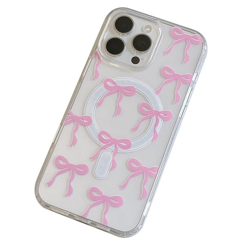For iPhone 16 Pro Max Case Compatible with MagSafe Bowknot Pattern PC + TPU Phone Back Cover