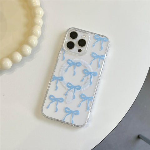 For iPhone 16 Pro Case Compatible with MagSafe Bowknot Pattern PC + TPU Phone Back Cover