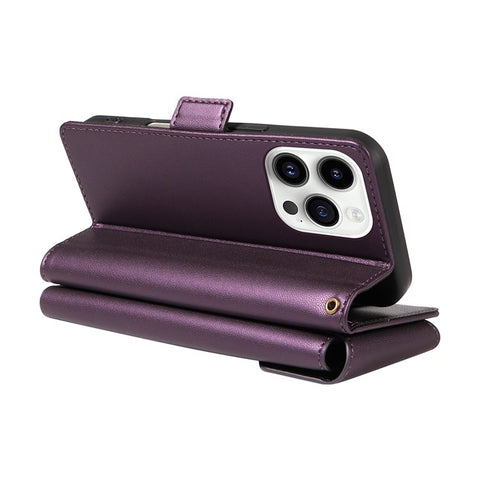 For iPhone 14 Pro Case with Multi-Card Holder and Strap PU Leather Phone Cover Stand
