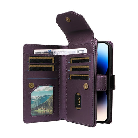 For iPhone 14 Pro Case with Multi-Card Holder and Strap PU Leather Phone Cover Stand
