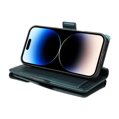 For iPhone 14 Pro Max Case with Multi-Card Holder and Strap PU Leather Phone Cover Stand