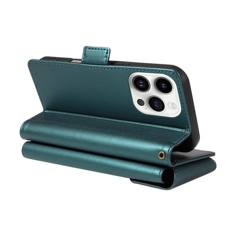 For iPhone 14 Pro Max Case with Multi-Card Holder and Strap PU Leather Phone Cover Stand