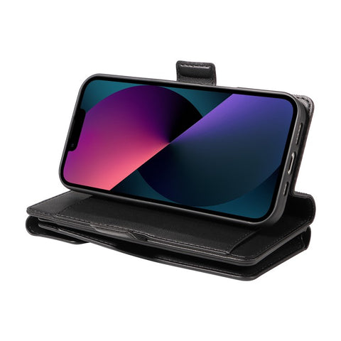 For iPhone 14 Plus Case with Multi-Card Holder and Strap PU Leather Phone Cover Stand