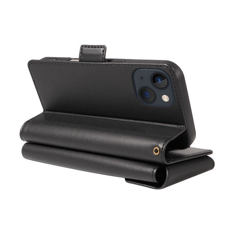 For iPhone 14 Plus Case with Multi-Card Holder and Strap PU Leather Phone Cover Stand