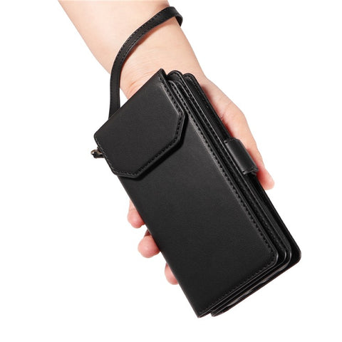 For iPhone 14 Plus Case with Multi-Card Holder and Strap PU Leather Phone Cover Stand