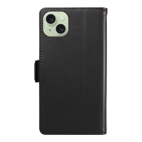 For iPhone 15 Case with Multi-Card Holder and Strap PU Leather Phone Cover Stand