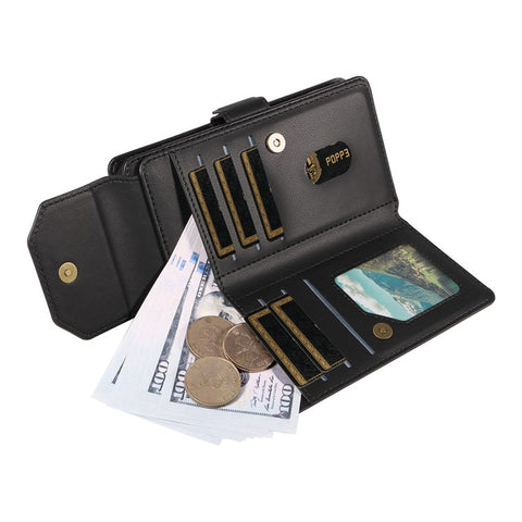 For iPhone 15 Case with Multi-Card Holder and Strap PU Leather Phone Cover Stand