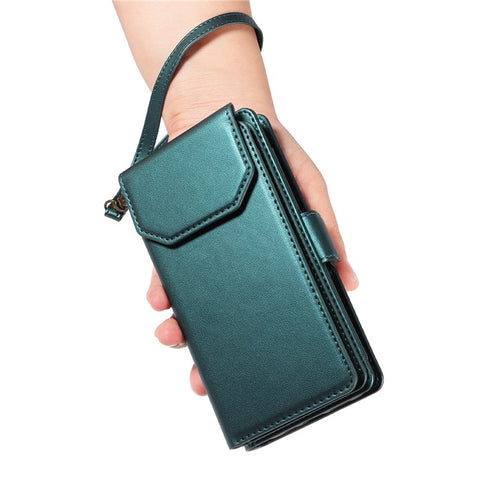 For iPhone 15 Plus Case with Multi-Card Holder and Strap PU Leather Phone Cover Stand