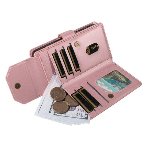 For iPhone 16 Pro Case with Multi-Card Holder and Strap PU Leather Phone Cover Stand