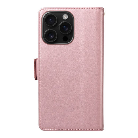 For iPhone 16 Pro Case with Multi-Card Holder and Strap PU Leather Phone Cover Stand