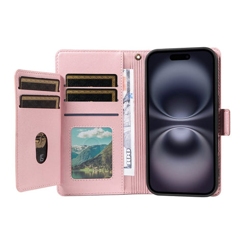 For iPhone 16 Plus Case with Multi-Card Holder and Strap PU Leather Phone Cover Stand