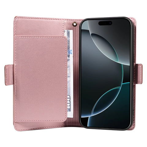 For iPhone 16 Pro Max Case with Multi-Card Holder and Strap PU Leather Phone Cover Stand