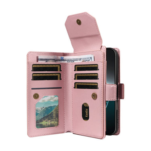 For iPhone 16 Pro Max Case with Multi-Card Holder and Strap PU Leather Phone Cover Stand