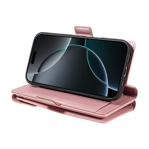 For iPhone 16 Pro Max Case with Multi-Card Holder and Strap PU Leather Phone Cover Stand