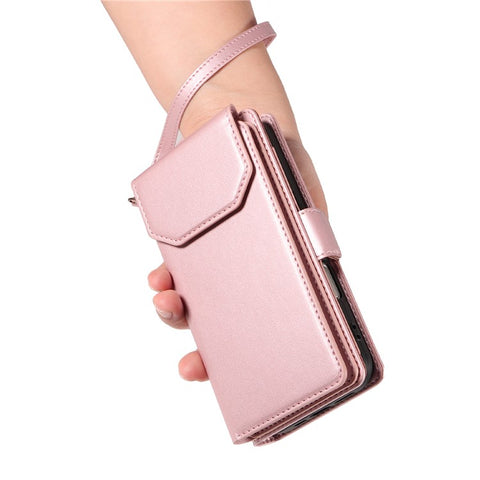 For iPhone 16 Pro Max Case with Multi-Card Holder and Strap PU Leather Phone Cover Stand