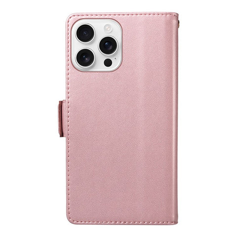 For iPhone 16 Pro Max Case with Multi-Card Holder and Strap PU Leather Phone Cover Stand