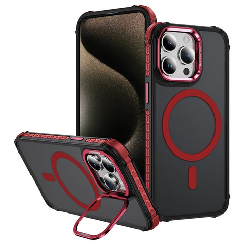 For iPhone 12 Pro  /  12 Case with Lens Kickstand Matte Phone Back Cover Compatible with MagSafe