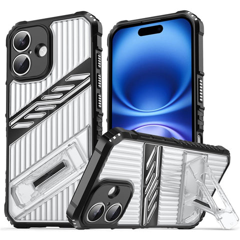 For iPhone 16 Plus Case Folding Kickstand PC + TPU Anti Drop Phone Cover