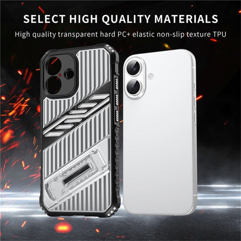For iPhone 16 Plus Case Folding Kickstand PC + TPU Anti Drop Phone Cover