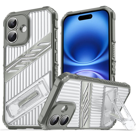 For iPhone 16 Plus Case Folding Kickstand PC + TPU Anti Drop Phone Cover