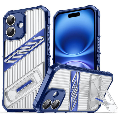 For iPhone 16 Plus Case Folding Kickstand PC + TPU Anti Drop Phone Cover