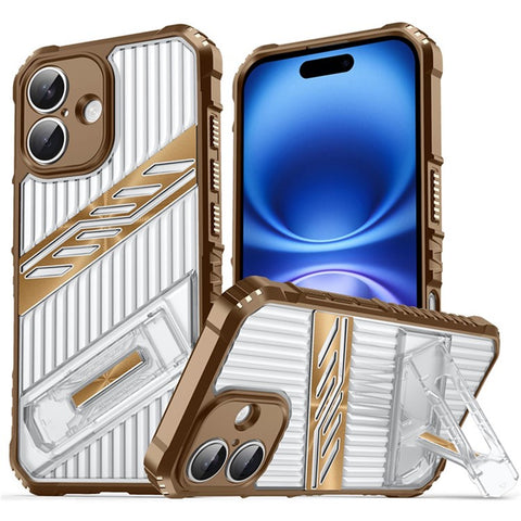 For iPhone 16 Plus Case Folding Kickstand PC + TPU Anti Drop Phone Cover