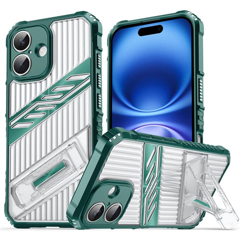 For iPhone 16 Plus Case Folding Kickstand PC + TPU Anti Drop Phone Cover