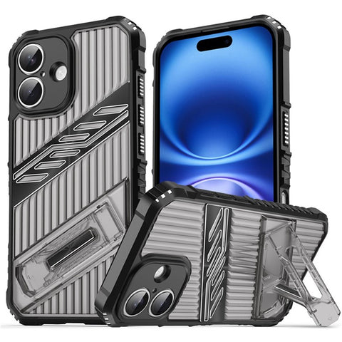For iPhone 16 Plus Case Folding Kickstand PC + TPU Anti Drop Phone Cover