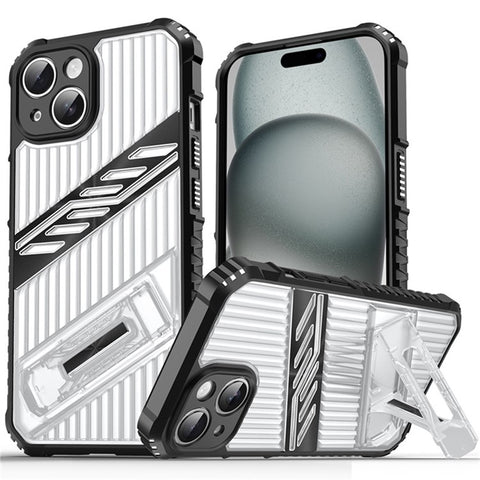 For iPhone 15 Case Folding Kickstand PC + TPU Anti Drop Phone Cover