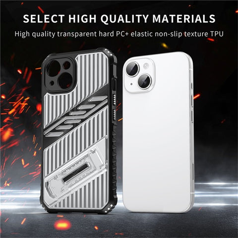 For iPhone 15 Case Folding Kickstand PC + TPU Anti Drop Phone Cover