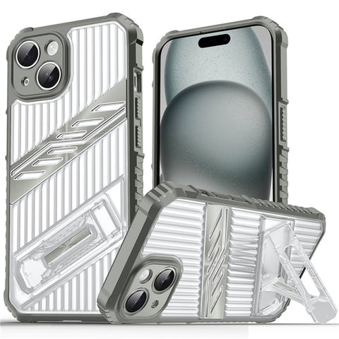 For iPhone 15 Case Folding Kickstand PC + TPU Anti Drop Phone Cover