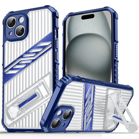 For iPhone 15 Case Folding Kickstand PC + TPU Anti Drop Phone Cover