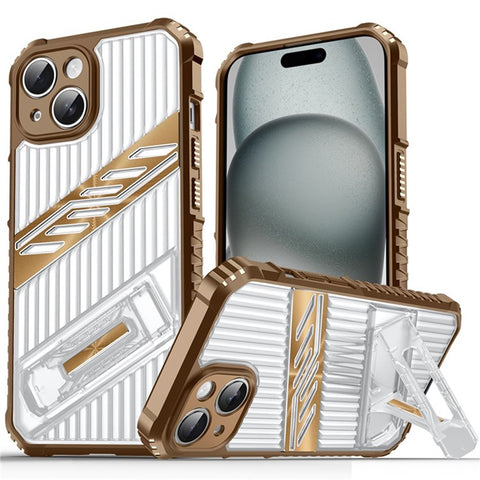 For iPhone 15 Case Folding Kickstand PC + TPU Anti Drop Phone Cover