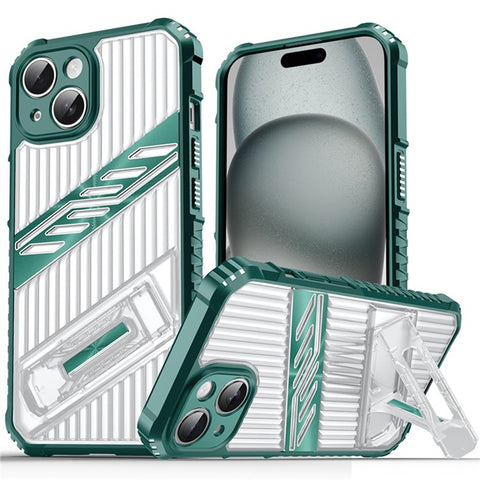 For iPhone 15 Case Folding Kickstand PC + TPU Anti Drop Phone Cover