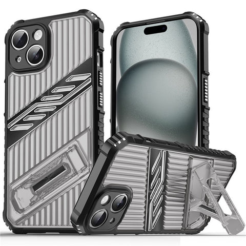 For iPhone 15 Case Folding Kickstand PC + TPU Anti Drop Phone Cover