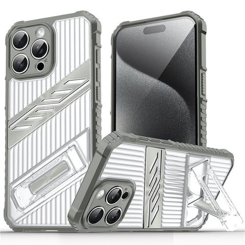 For iPhone 15 Pro Case Folding Kickstand PC + TPU Anti Drop Phone Cover