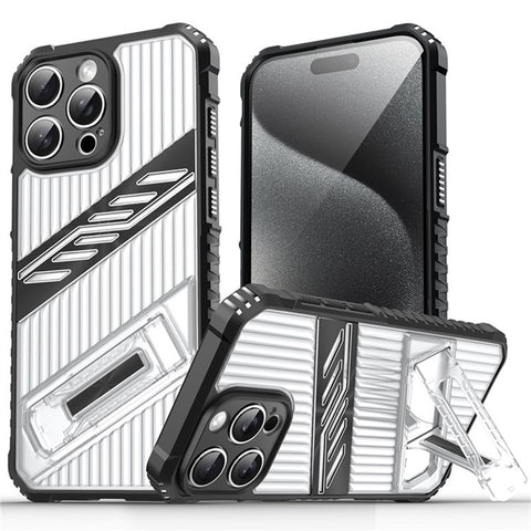For iPhone 15 Pro Max Case Folding Kickstand PC + TPU Anti Drop Phone Cover