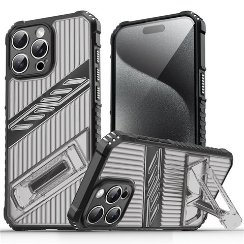 For iPhone 15 Pro Max Case Folding Kickstand PC + TPU Anti Drop Phone Cover