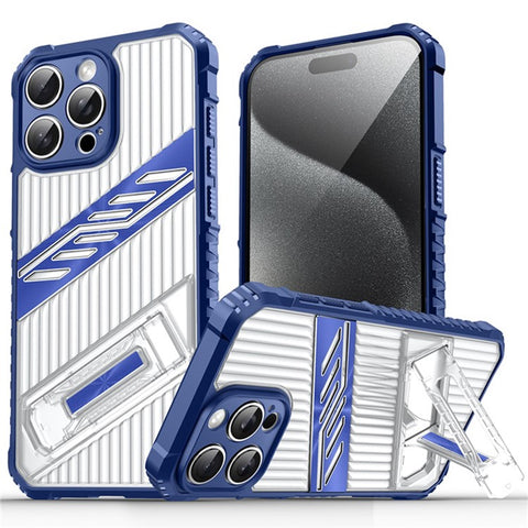 For iPhone 15 Pro Max Case Folding Kickstand PC + TPU Anti Drop Phone Cover