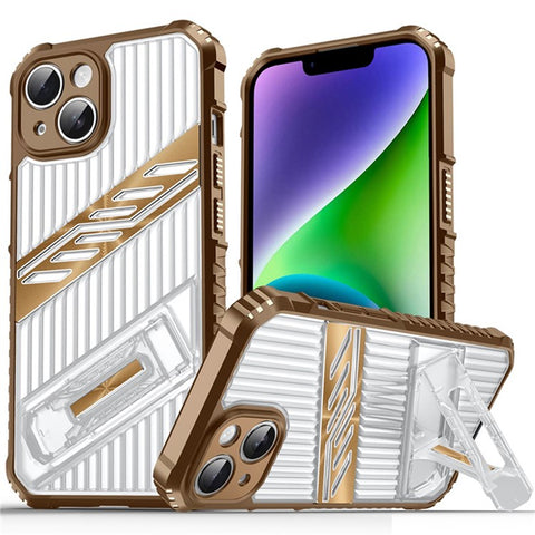 For iPhone 14 Case Folding Kickstand PC + TPU Anti Drop Phone Cover
