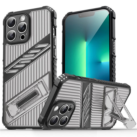 For iPhone 13 Pro Case Folding Kickstand PC + TPU Anti Drop Phone Cover