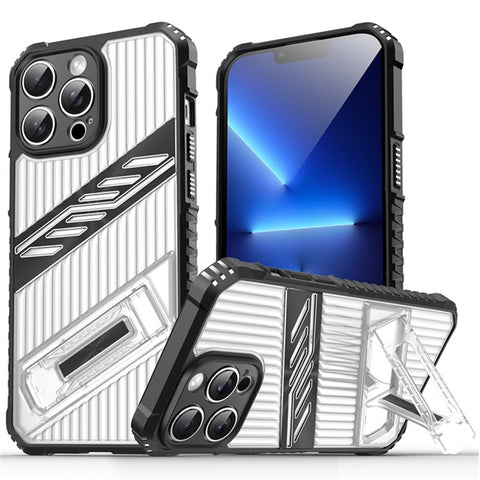 For iPhone 13 Pro Max Case Folding Kickstand PC + TPU Anti Drop Phone Cover