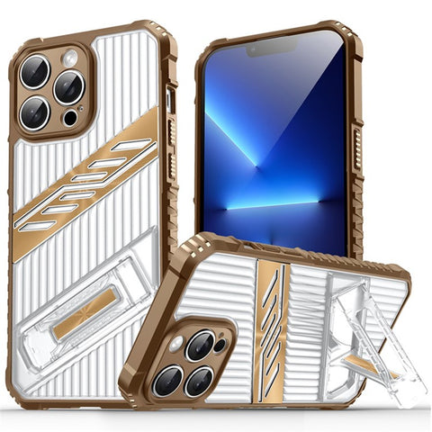 For iPhone 13 Pro Max Case Folding Kickstand PC + TPU Anti Drop Phone Cover